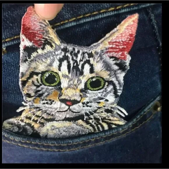 NWOT Iron-On Tabby Cat with 2 Paws Pocket Patch