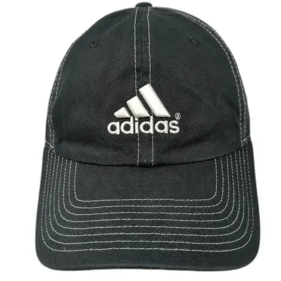 Adidas Baseball Cap Black One Size White Contrast Stitching Logo Slideback Hat