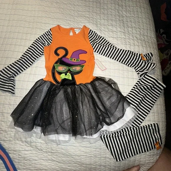 Emily Rose Girls Halloween Witch‎ Tutu Dress Costume Orange Black Size 6 NWT