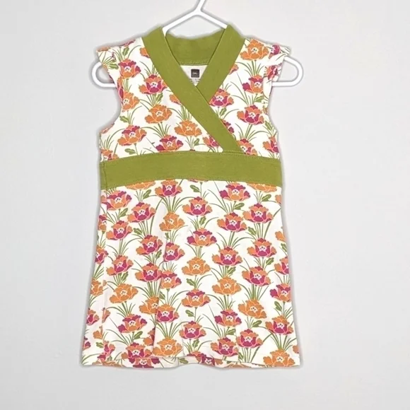 Tea Collection Green Floral Sleeveless Wrap Dress 2T