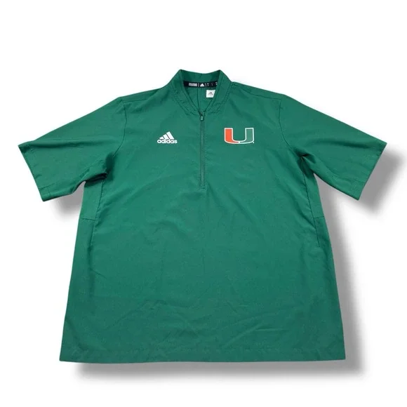 Adidas Miami Hurricanes Team Issued 1/4 Zip Coaches Jacket Mens Large EUC