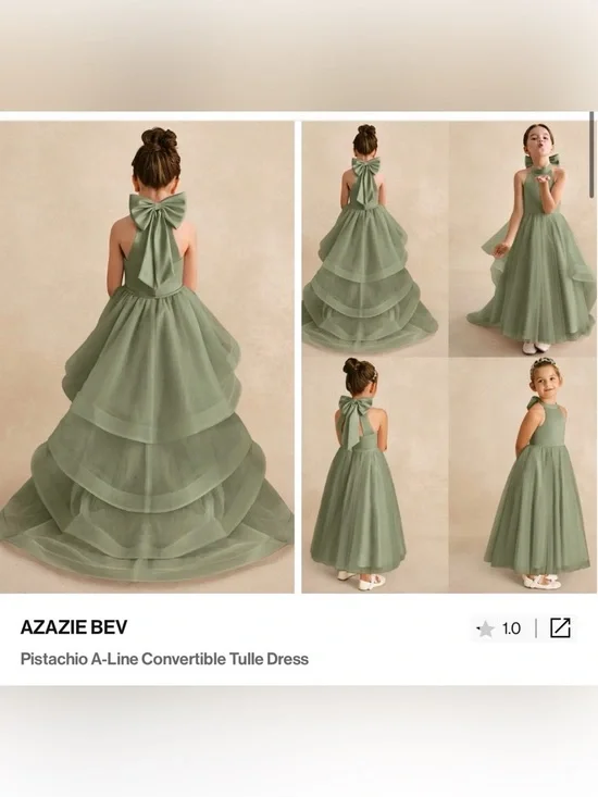 Azazie Pistachio Layered Tulle Flower Girl Gown