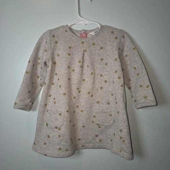 Mini Boden polka dot sweatshirt dress‎ size 2-3 yrs Gray/Gold Polka Dots