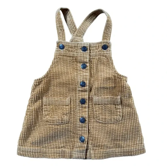 Max‎ Studio Kids Tan Corduroy Jumper Dress Button Front Pinafore 12 months Girls