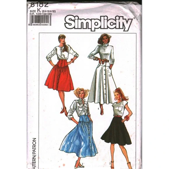 Vintage Simplicity 8182 Misses Skirts Sewing Pattern Size 8 10 12 70s Retro