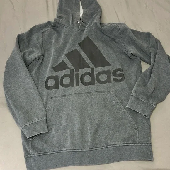Adidas Gray Pullover Hoodie‎ Big Logo Sweatshirt Hooded Athleisure