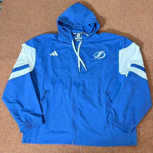 Adidas Tampa Bay Lightning NHL Full Zip Hooded Jacket Blue White‎ Mens XL IP5963