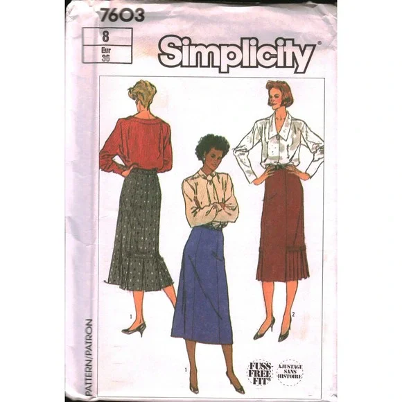 Simplicity 7603 Vintage 80s Gored Skirt Sewing Pattern Size 8 Waist 24 uncut