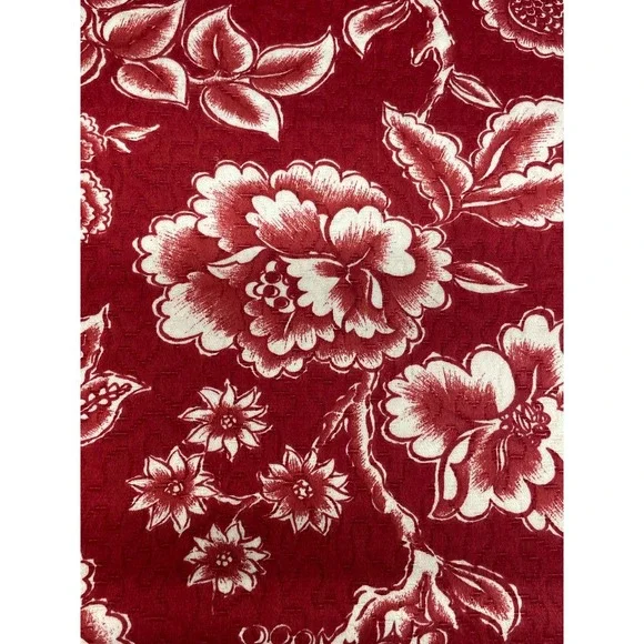 Vintage Liz Claiborne Red White Floral Screen Print Fabric Craft Sewing Quilting