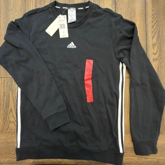 Adidas Mens Essentials 3-Stripes Fleece Crewneck Sweatshirt Black GT9437 Medium