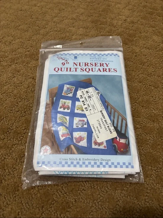 Nursery Quilt Squares Cross Stitch & Embroidery Pattern - Blue