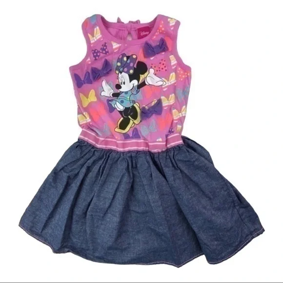 Disney Girls Minnie Mouse Dress Size 4 Sleeveless Bows
