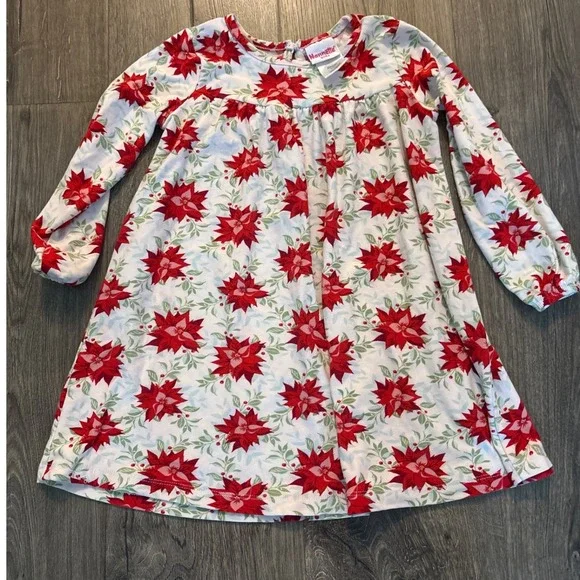 Nannette Kids Girls Long Sleeve Poinsettia Christmas‎ Dress 3T