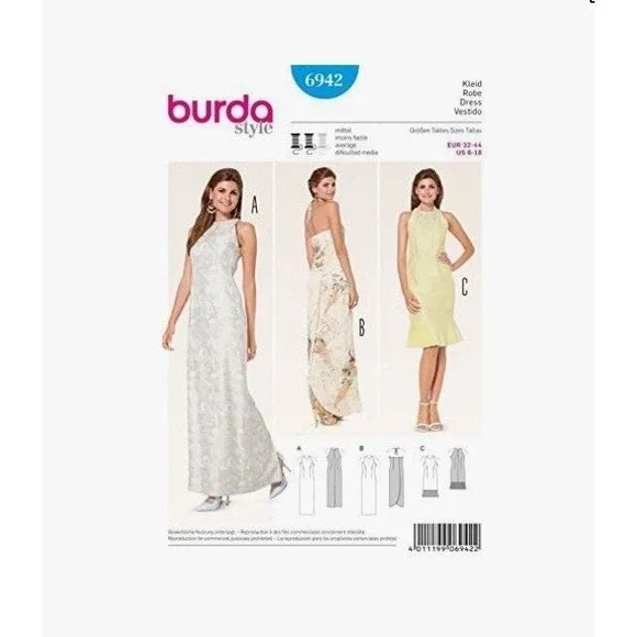 Burda Sewing‎ Pattern 6942 Sleeveless Dress Evening Gown Misses Size 6-18