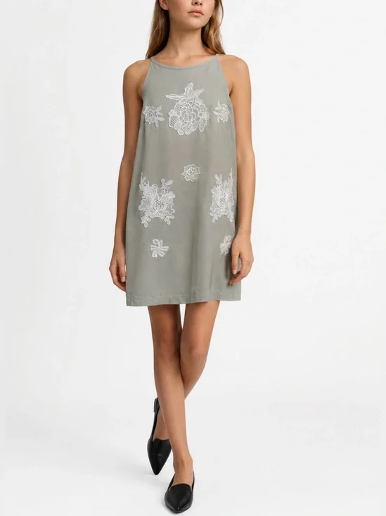Victoria Beckham for Target Floral Appliqué Shift Dress L 10-12 Gray Sleeveless