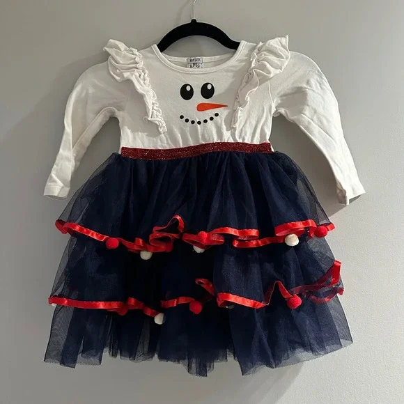 Mia Belle Girls Snowman Tulle Dress‎ 3T Long Sleeve Holiday Winter Costume