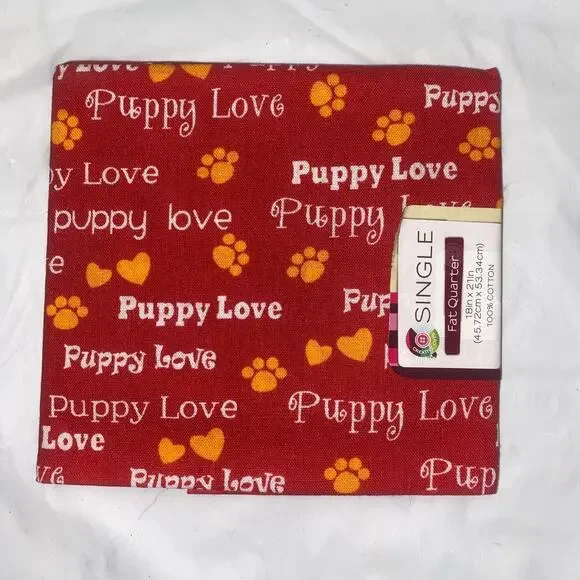 Puppy Love Fat Quarter Cotton Fabric Pawprints 18x21” Red