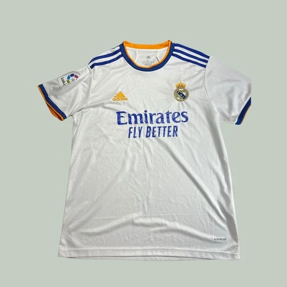 Adidas Real Madrid 2021-22 Home Jersey White Blue Orange Mens Large Soccer Shirt