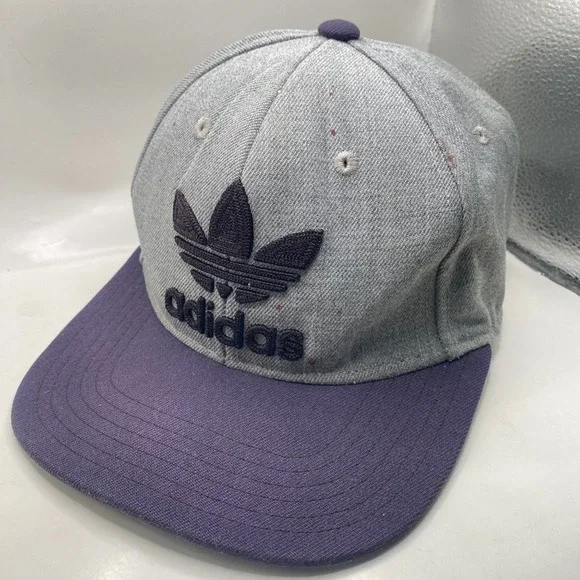 Adidas Originals Trefoil Snapback Hat Men OSFM‎ Grey Purple Wool Blend Flat Brim