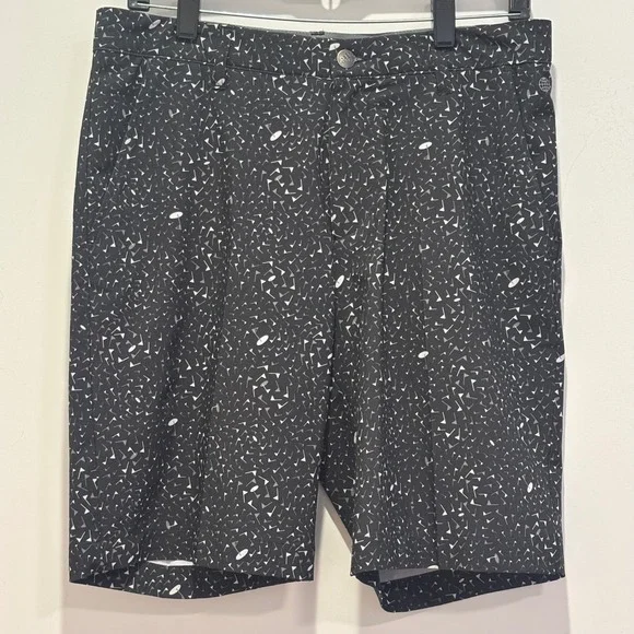 Adidas Mens Golf Shorts Black White Geometric Flag Print Athletic Performance 32