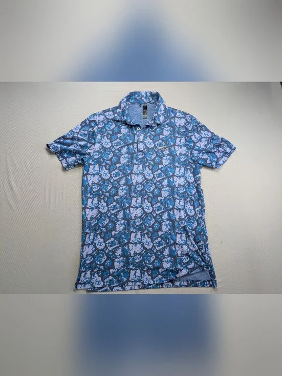 Adidas Golf Polo Shirt Streamsong Golf Small Blue Abstract Pattern Performance