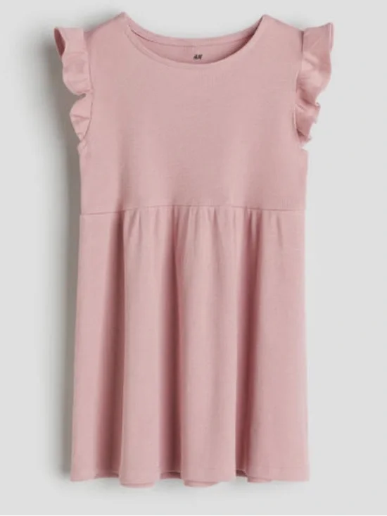 H&M‎ 5T/6 Flutter Sleeve Dusty Pink Ribbed Jersey Dress