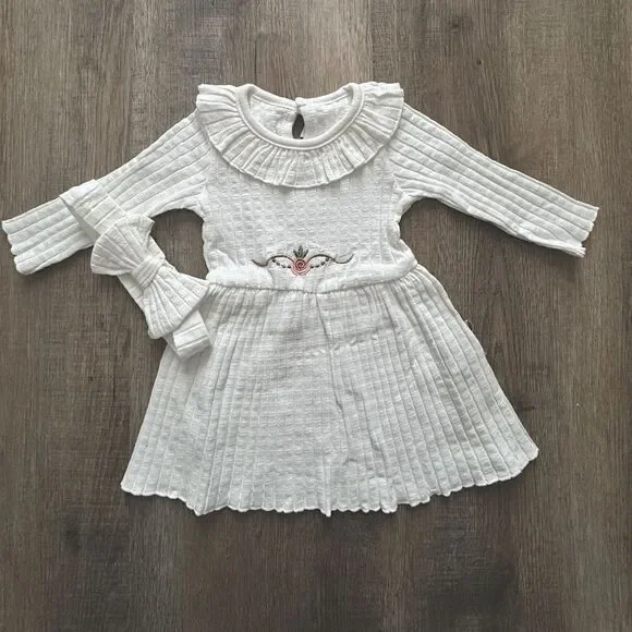 Organic Cotton Baby Girl Knit Ribbed Dress Outfit, Soft light Flower Clothing