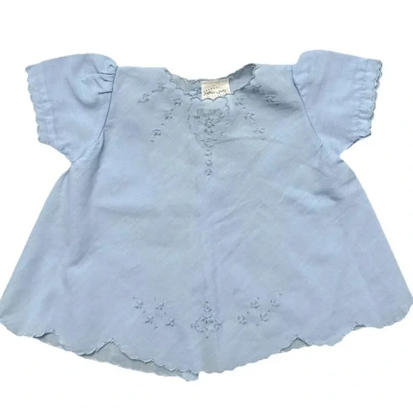 Cuties By Judy blue baby girls dress with embroidered‎ details and scalloped hem
