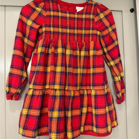 Tahari Vibrant Red Orange Plaid Dress Youth 7 Fall‎ Winter