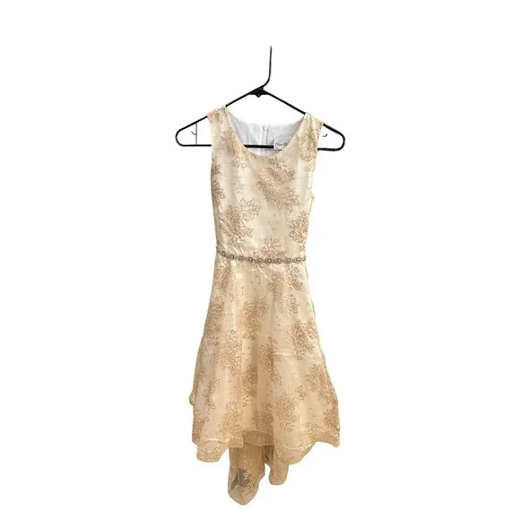 Rare Editions Girls Beige Lace Overlay Rhinestone Dress Size 14 Special Occasion