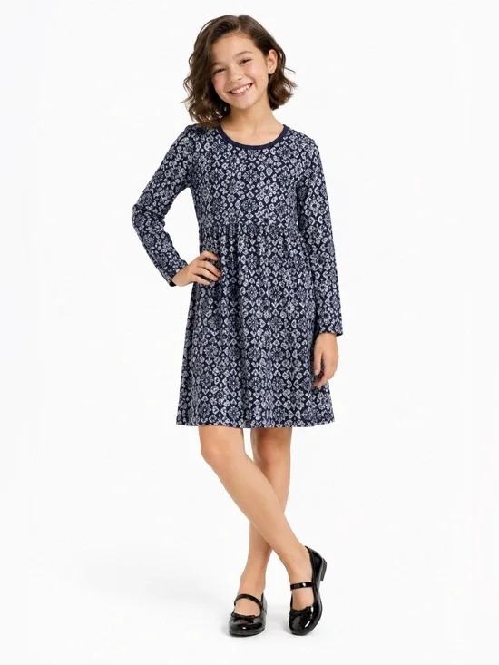 Tea Collection Gray and Blue Casual Long Sleeve Dress