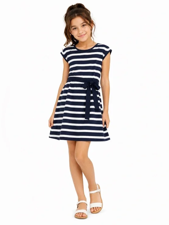 Crewcuts Blue and White Raglan Cap Sleeve Sundress