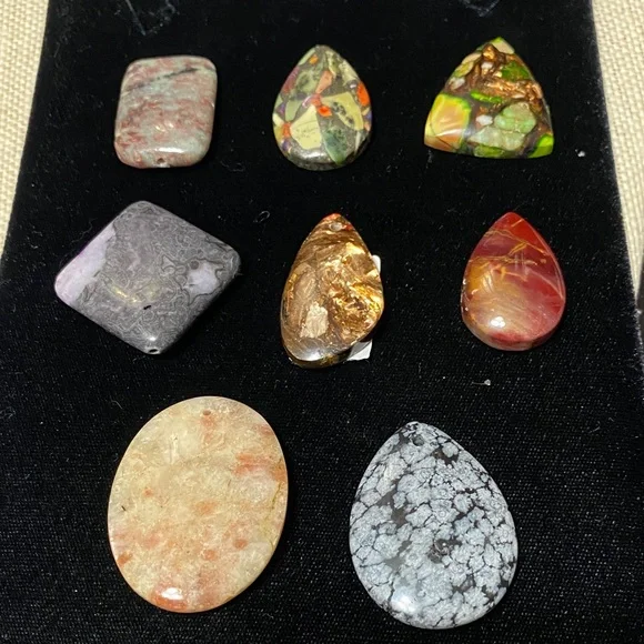 Eight assorted natural gemstones pendants for jewelry makers
