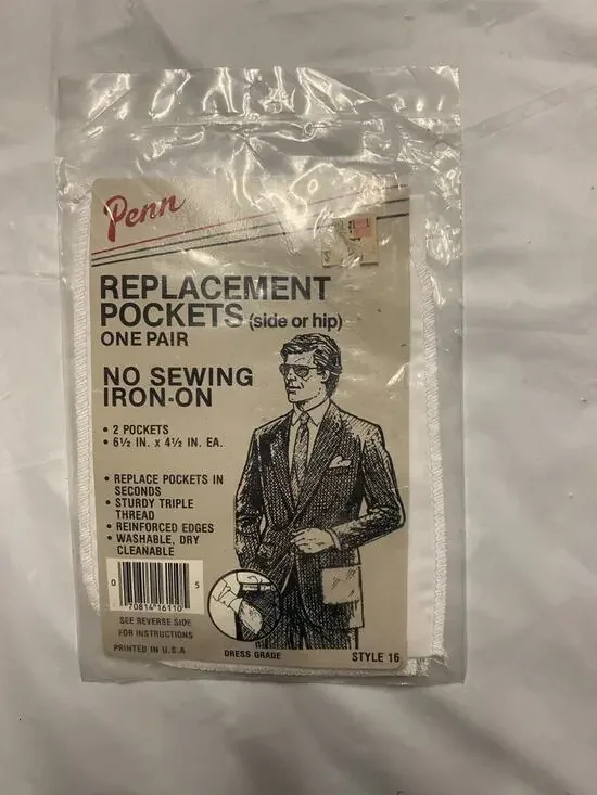 New Penn Replacement Pockets Side or Hip No Sewing Iron-On White 6.5