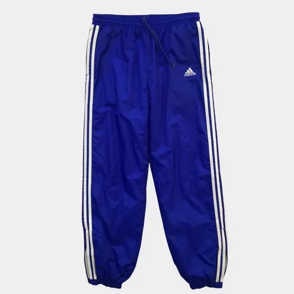 Adidas Mens Vintage Track Pants Blue White Stripes Nylon Windbreaker Joggers XL