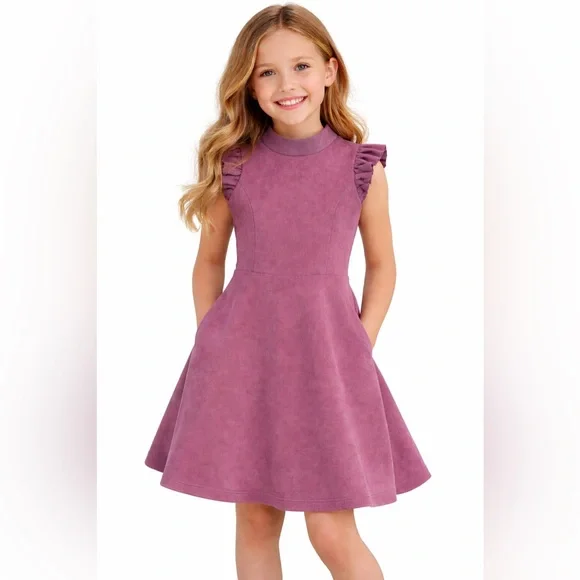NWOT Charming Purple Kids Dress with Ruffle Sleeves