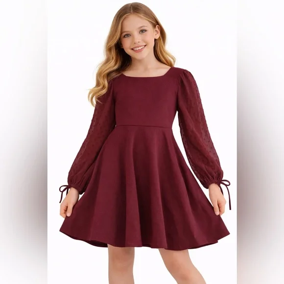 NWOT Rare Editions Maroon Kids Dress with Long Sleeves