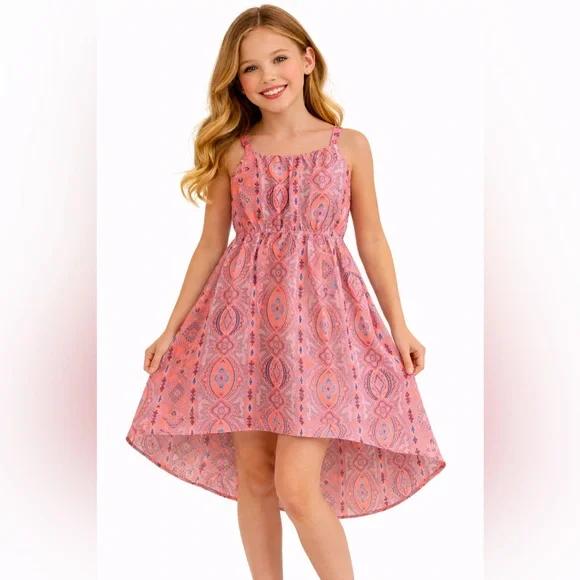 Charming Pink Patterned Kids Dress