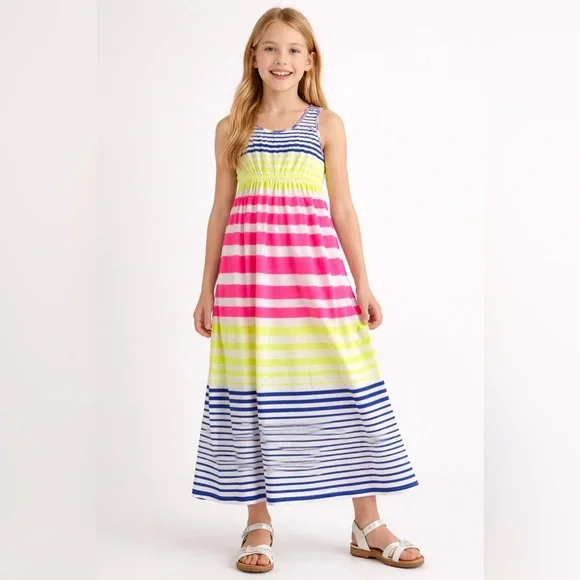Striped Maxi Dress in Pink, Yellow, and Blue