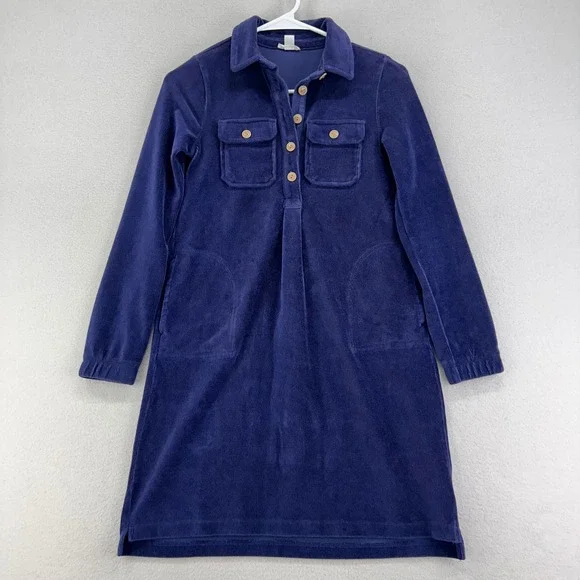 Crewcuts‎ Shirt Dress Girls L Navy Blue Collard Pockets Preppy School Uniform