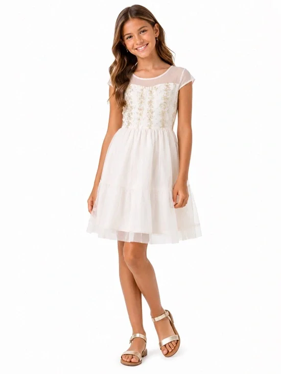 Speechless Gold Embellished Tiered Scoop Neck Dress
