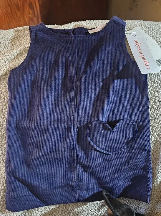 Adyson Parker Navy Blue Corduroy Dress with Heart Patch