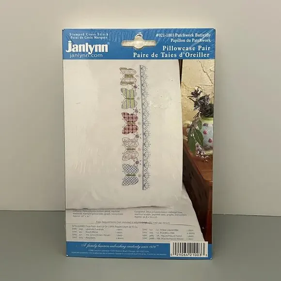 Janlynn Stamped Pillow Cases PATCHWORK BUTTERFLY Cross Stitch 20