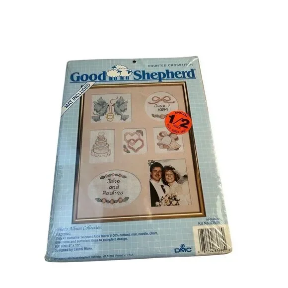 Good Shepherd Laurel Blake counted Cross stitch photo album Wedding 8x10 mat 198