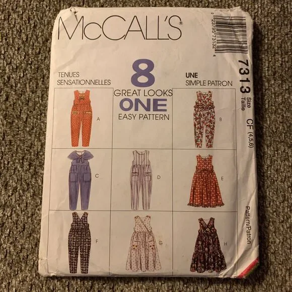 McCalls Pattern 7313 Jumper Jumpsuit Scarf Easy Sizes CF 4 5 6 Girls Children’s