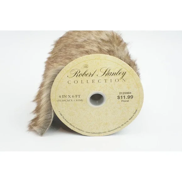 Robert Stanley Faux Fur Ribbon 4in x 6ft Brown Floral Trim New