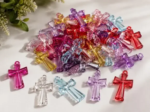 Lot Clear Multicolor Acrylic Cross Pendant Charms Jewelry Making Craft Supplies