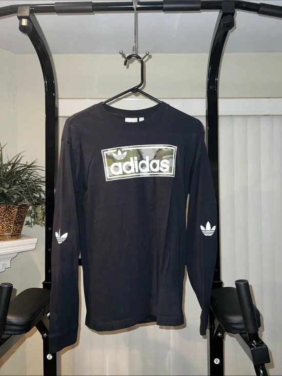 adidas Black Long-Sleeve Tee with Camo Logo Box