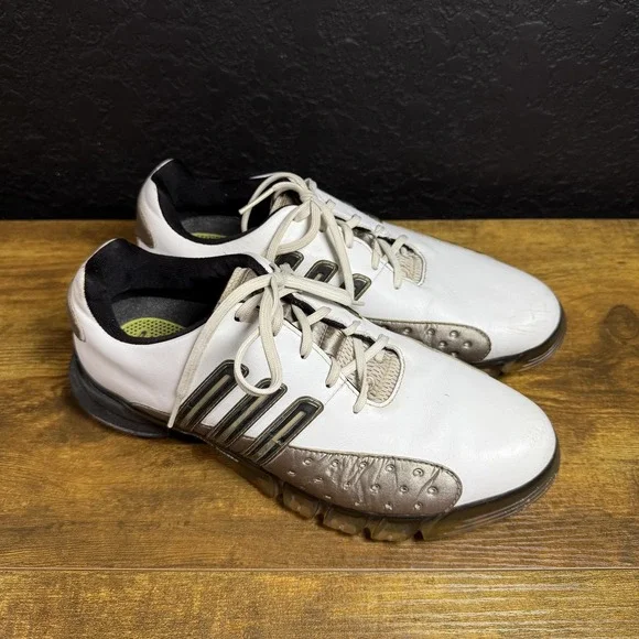 Adidas Powerband Chassis‎ 737853 White Bronze Leather Golf Shoes Mens 9