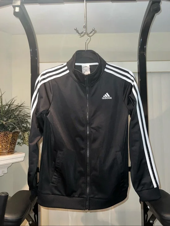 adidas Black Track Jacket with White Three-Stripe Detail